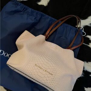 Dooney & Bourke Blush Textured Tote with Brown Handles